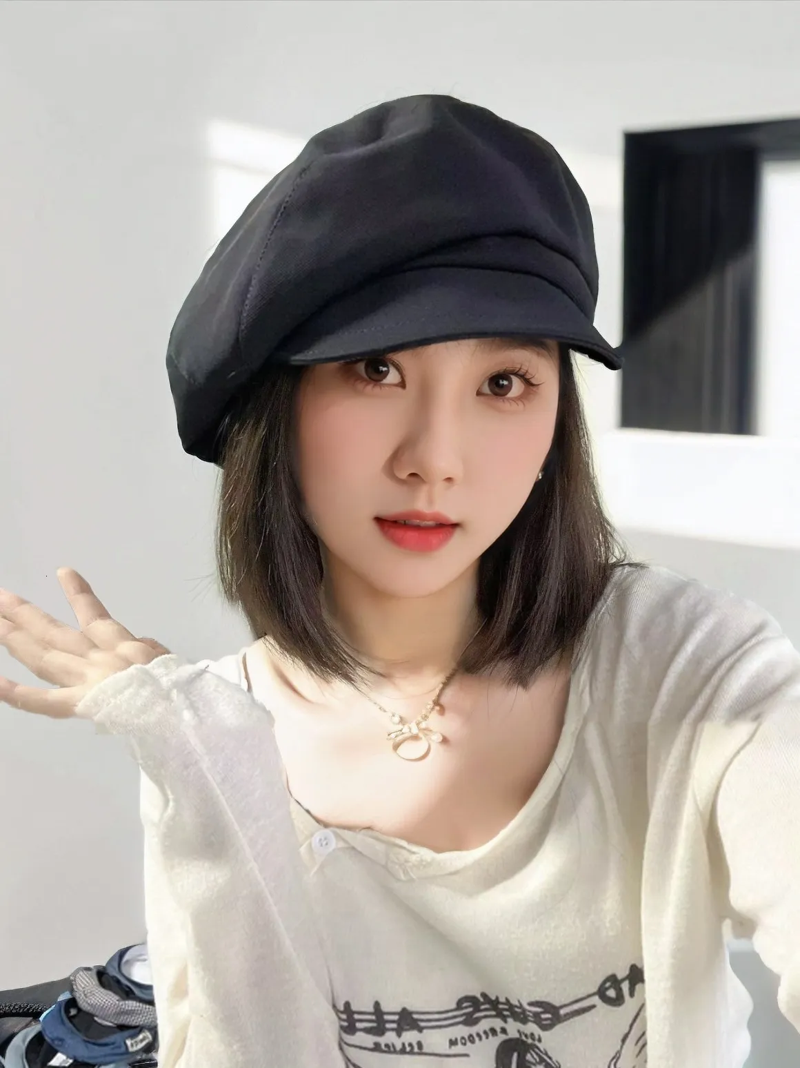 Versatile Korean Octagonal Denim beret green for Casual and