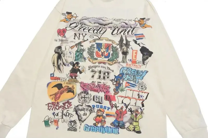 【SATIIIZ】pit print long sleeve t-shirt DHgate.com:Mens Oversized Graffiti Print Long Sleeve T-Shirt