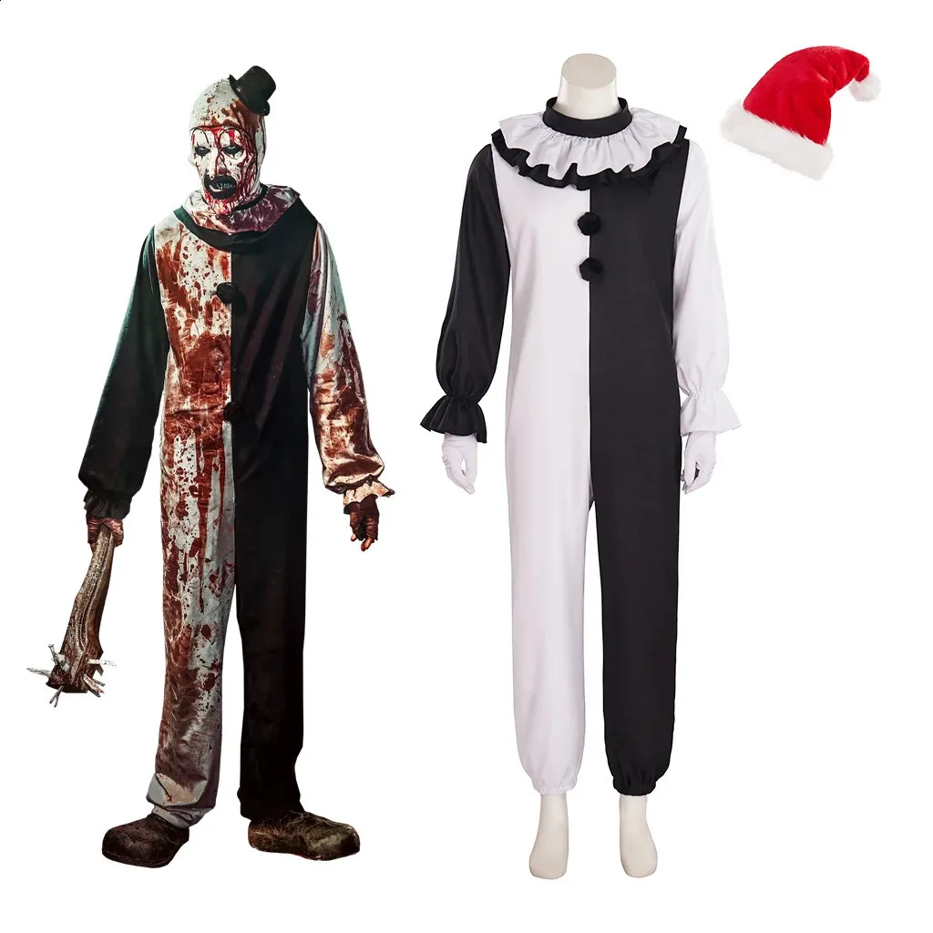 Men s Latex Art The Clown Jumpsuit Costume With Hat Athletic Fit For 