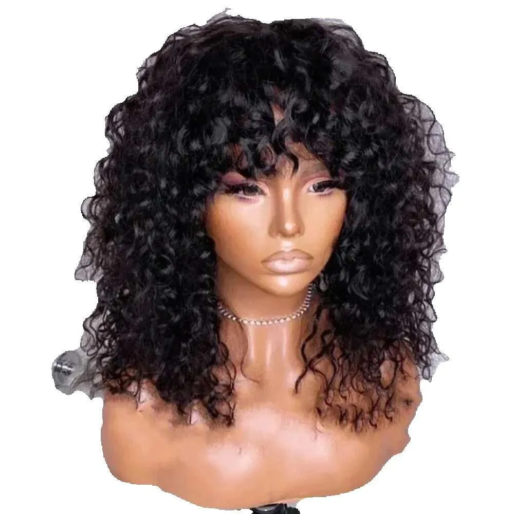 Premium Upart Kinky Curly Wig With Scalp Top 200 Density Shoulder Grazing Curly Style And Wispy Bangs From Wigshop1 30.15 DHgate.Com