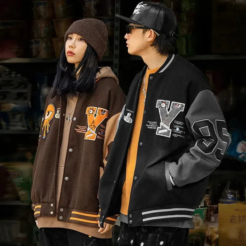 240910 Mens Varsity Letter Embroidery Jacket Japanese Oversize