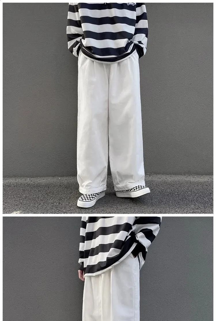 Mens White Wide Leg Baggy Pants - Streetwear Harajuku Loose