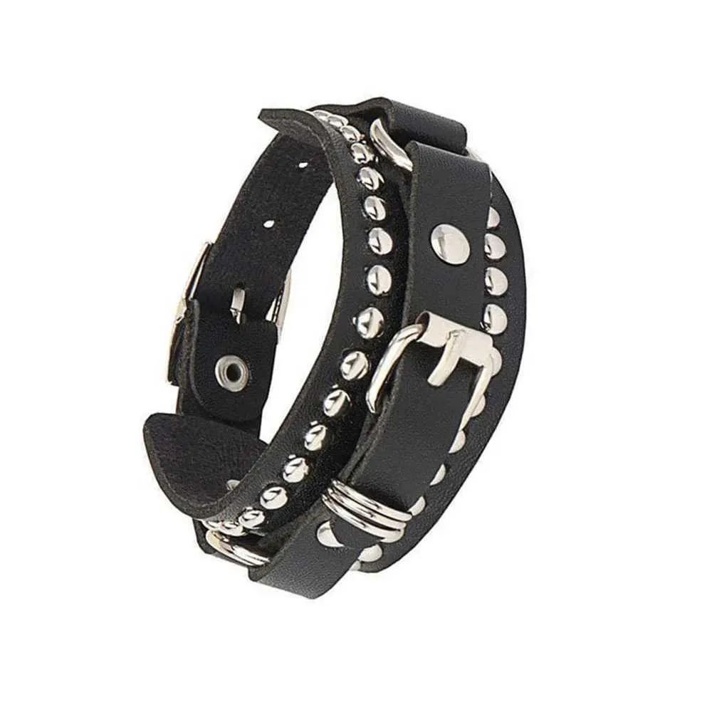Punk Studded Cuff Bracelets Set Of 2 - Adjustable, Black & White, Goth Rock Wristbands - View #11