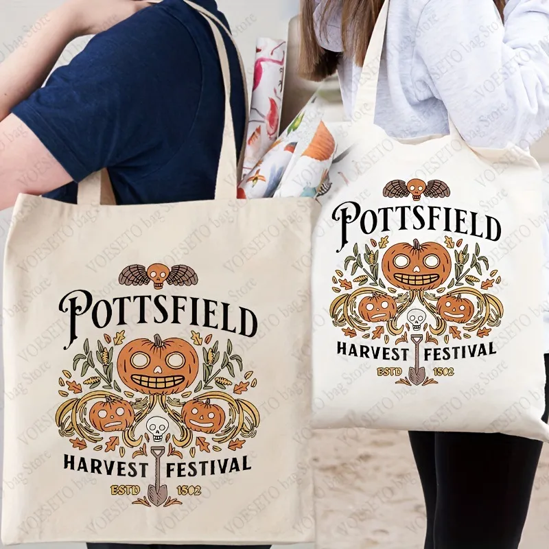 Pottsfield Harvest Festival Pattern Halloween Tote Bags Reusable