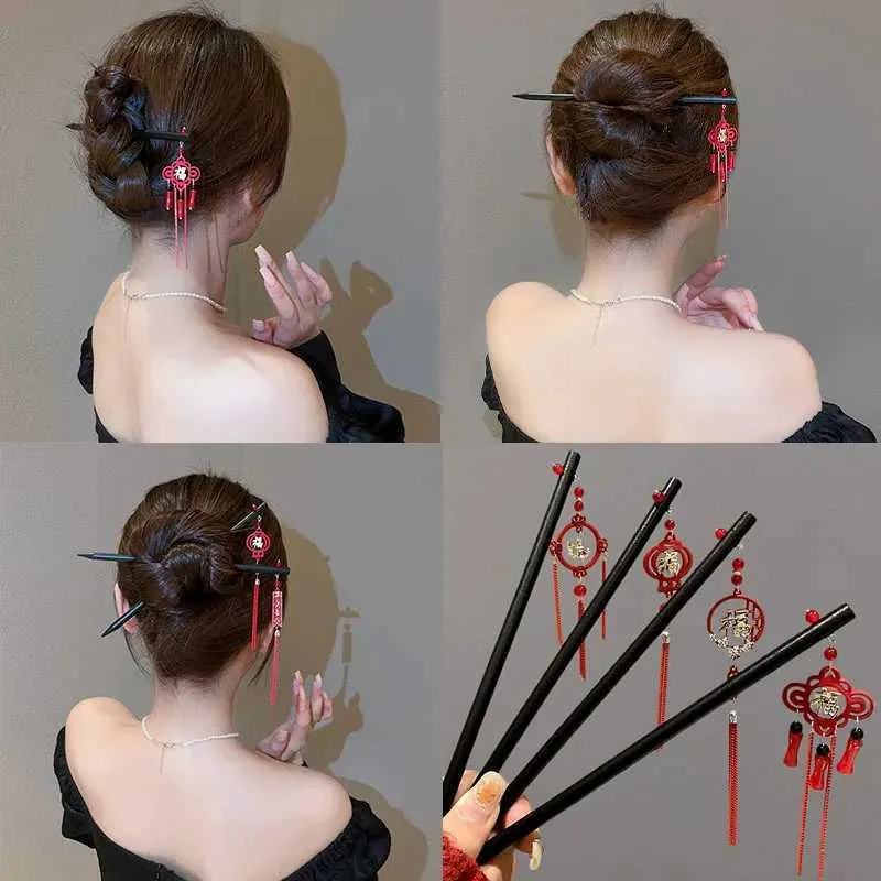 Chinese Hairpin Retro Hair Clips Elegant Wooden Hair Stick With