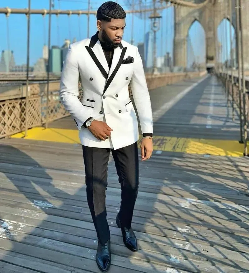 Custom Slim Fit Men's Suit White Blazer Black Pants Elegant Tuxedo  for Wedding, Prom, or Special Events