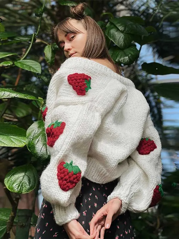 Save Big on Bulk Knit Strawberry Cardigan Tossy Y2k Strawberry Embroidery  Cropped Sweater For Women Knit Cardigan Female Autumn Long Sleeve Loose