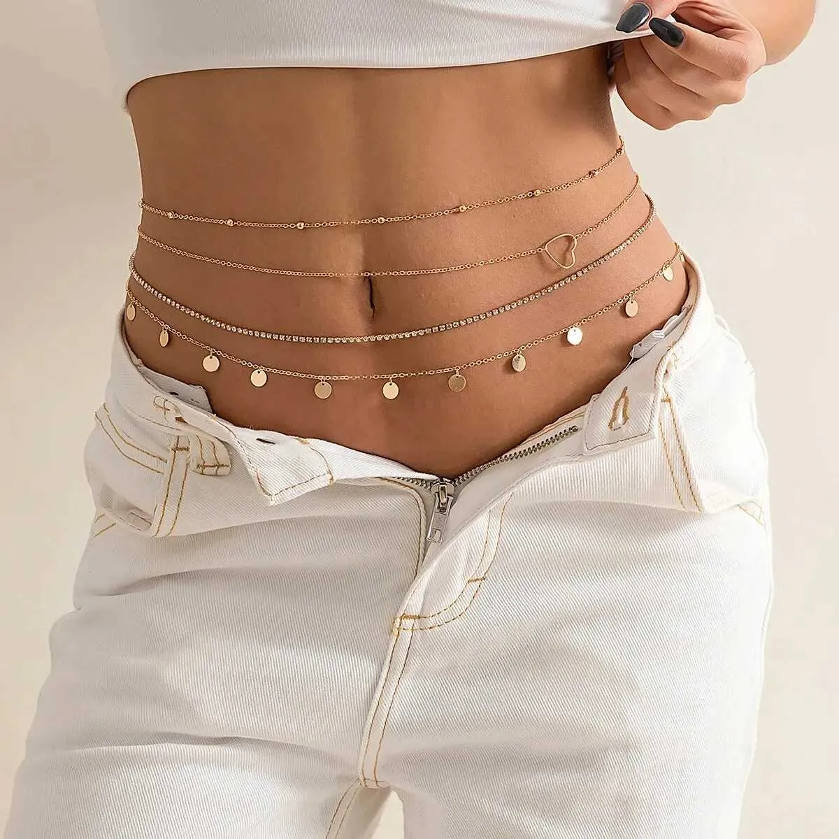 Set Rhinestone Waist Belly Chain for Women Heart Pattern  display picture 1