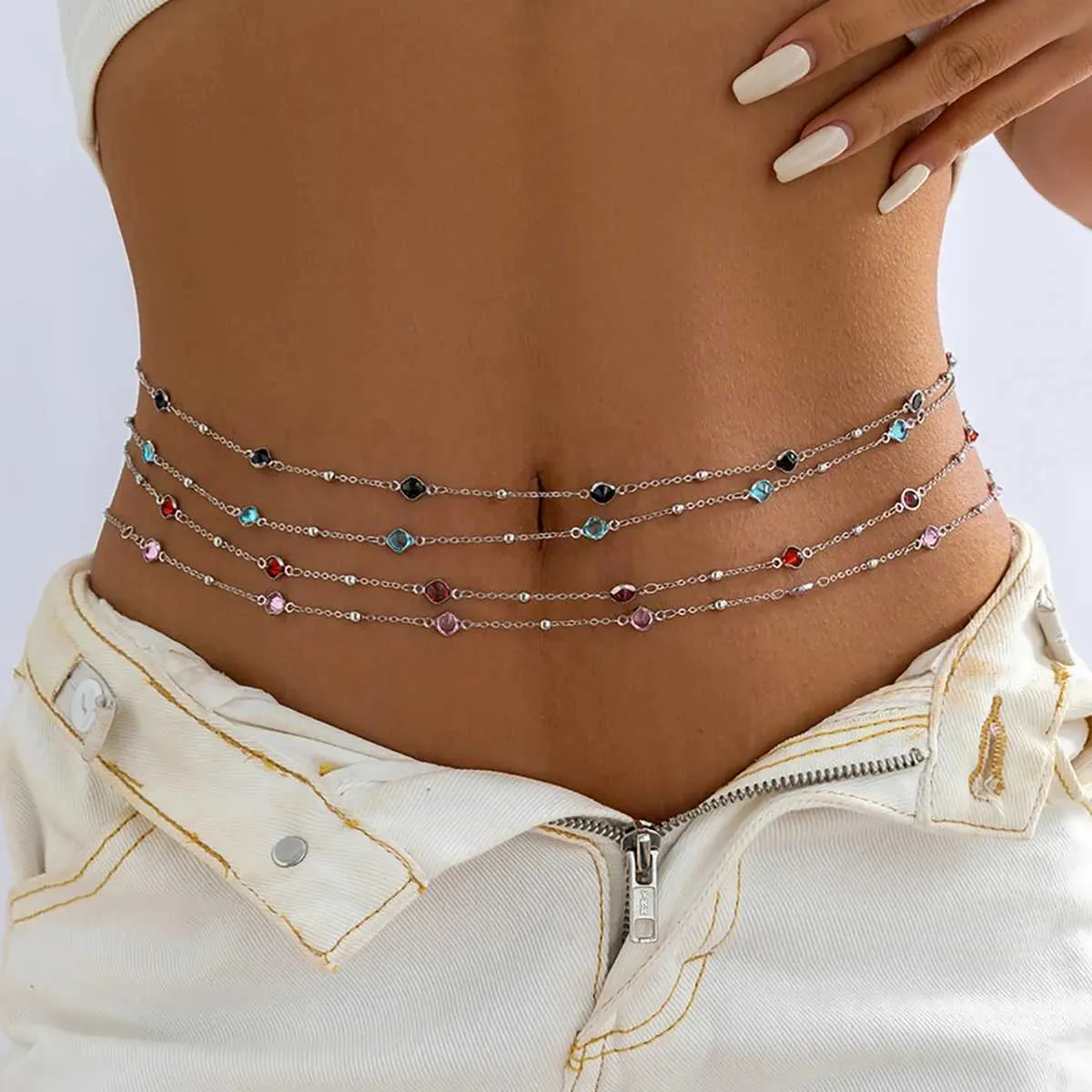 Bohemian Faceted Crystal Waist Chain - Pink, Red, Black 