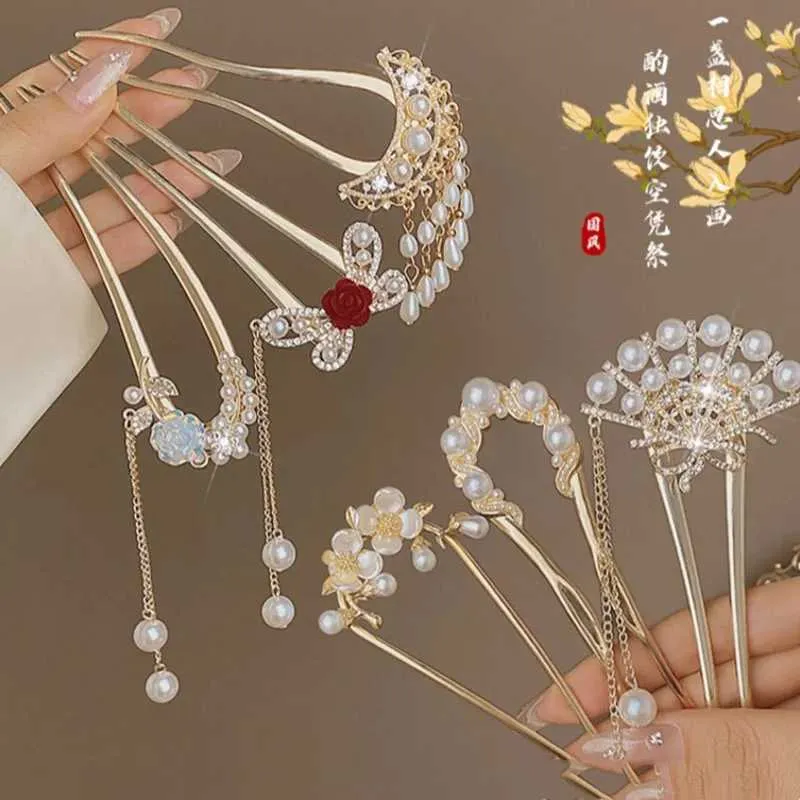 Elegant Vintage Rhinestone Crystal Pink Fan Hair stick Vintage Style Swarovski Rhinestone Fan Enamel Hair Stick  main image 4