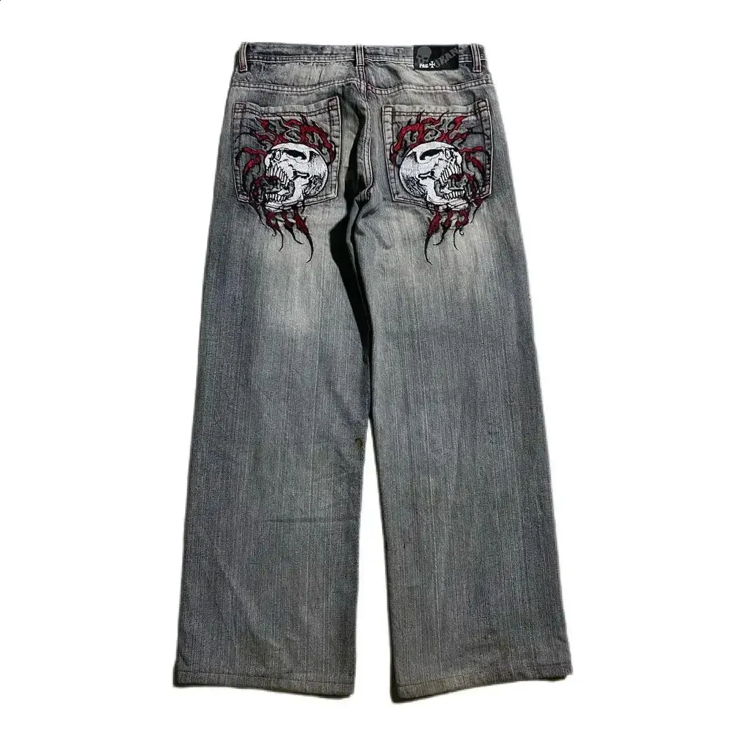 Gothic Pocket Skull Embroidered baggy jeans for Men and