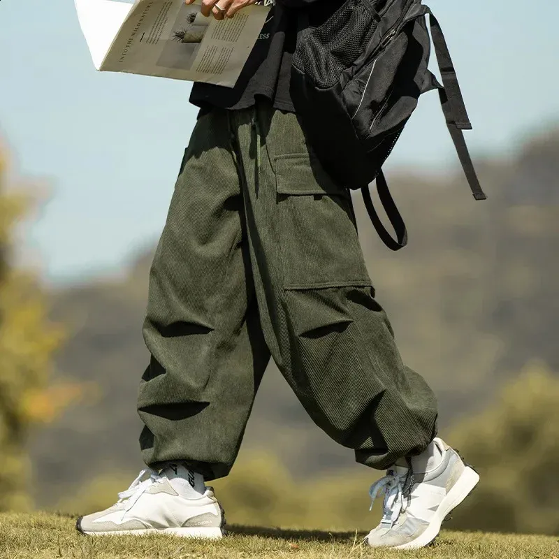 Lu's Chic Men's Cotton Pants Cargo Trousers Winter Tapered
