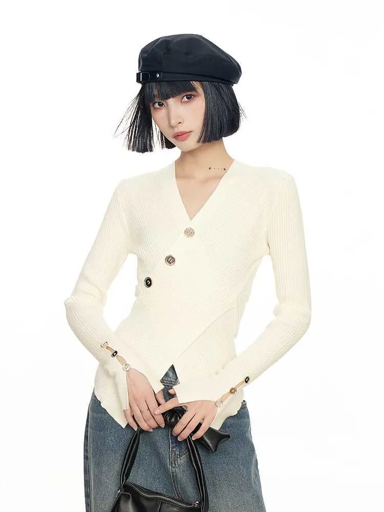 Fashion Knitting V-Neck Irregular Long Sleeves Sweater Fashion Knitting V-Neck Irregular Long Sleeves Sweater
