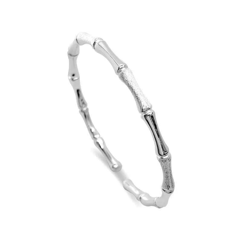 Bracciale Aperto In Argento 925 Con Design Bambù – Regolabile E Fatto A Mano – Gioiello Minimalista Per Donna - 2