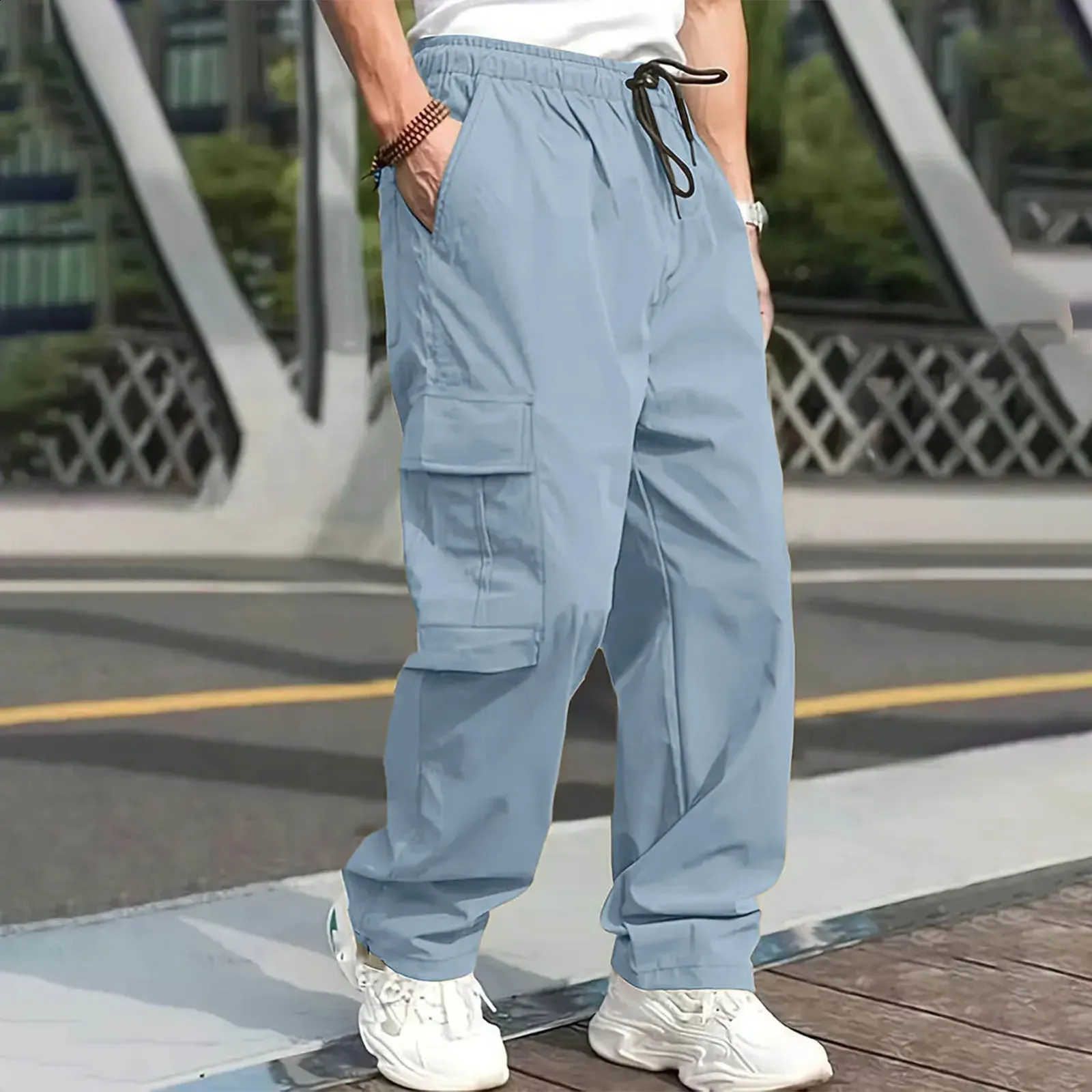 Mens Oversized Cargo Parachute Pants - Streetwear Vintage