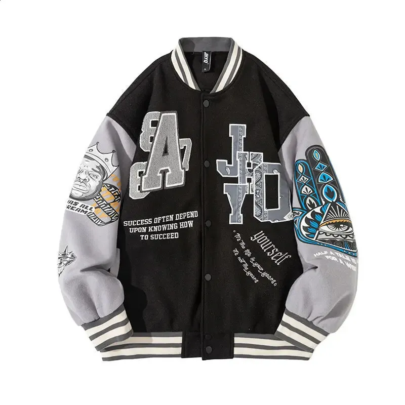 240910 Mens Varsity Letter Embroidery Jacket Japanese Oversize