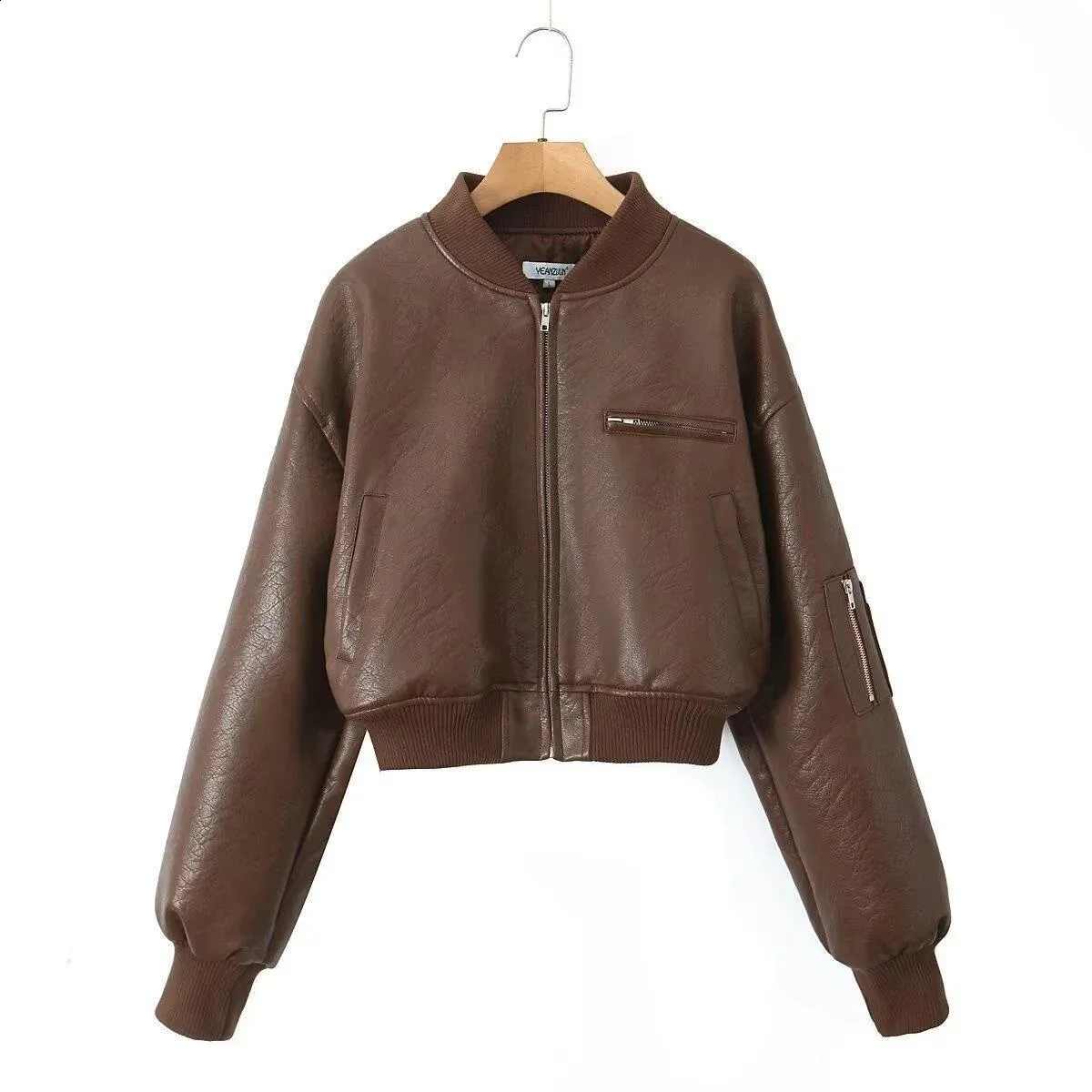 Retro Brown Leather Jacket, Short Zip, Womens Style | DHgate