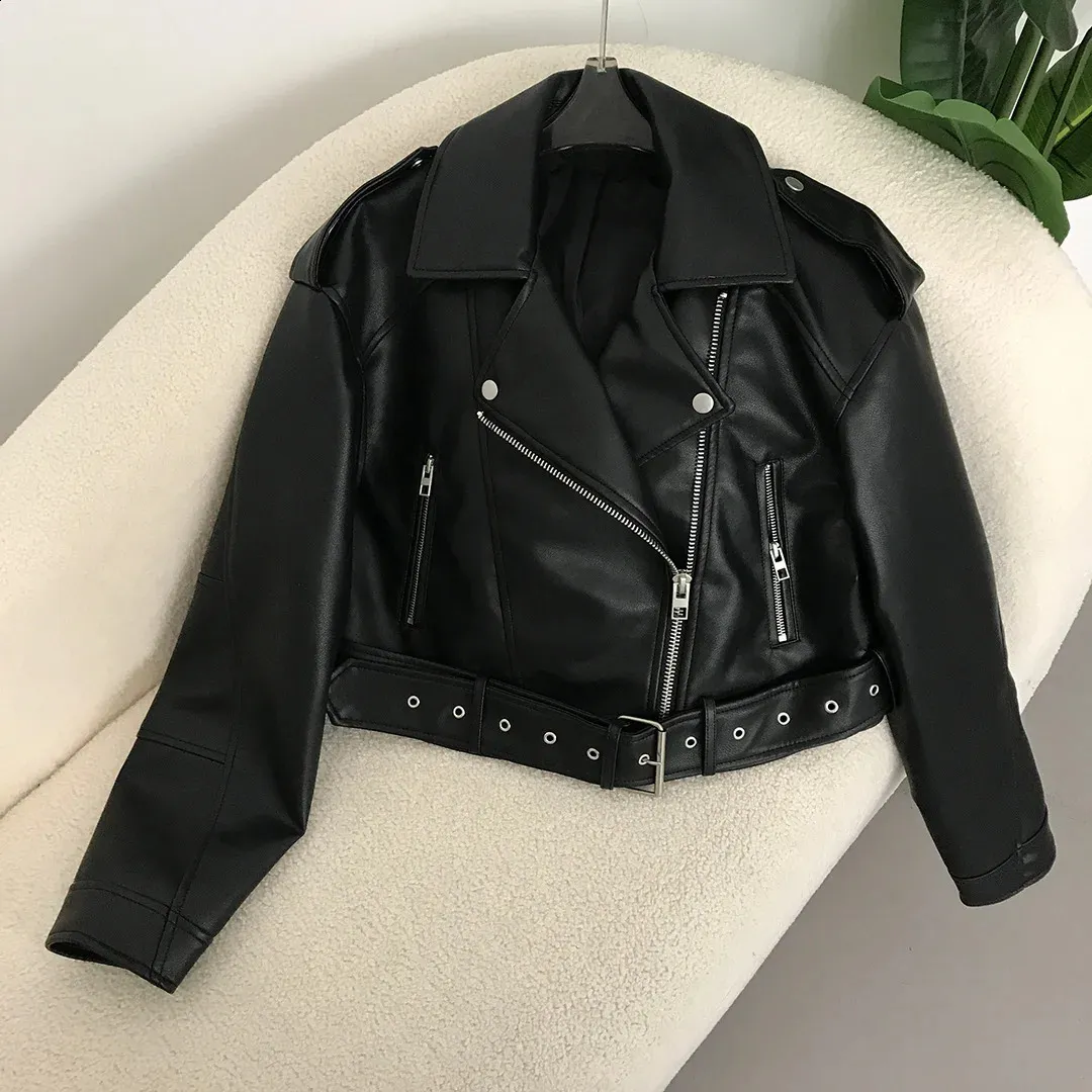 Womens Faux Leather Biker Jacket - Vintage Chic, Short Lapel