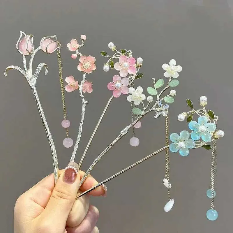 Traditionelle Chinesische Haarspangen Aus Holz – Retro-Blumen-Haarnadeln Mit Quaste, 18 Cm