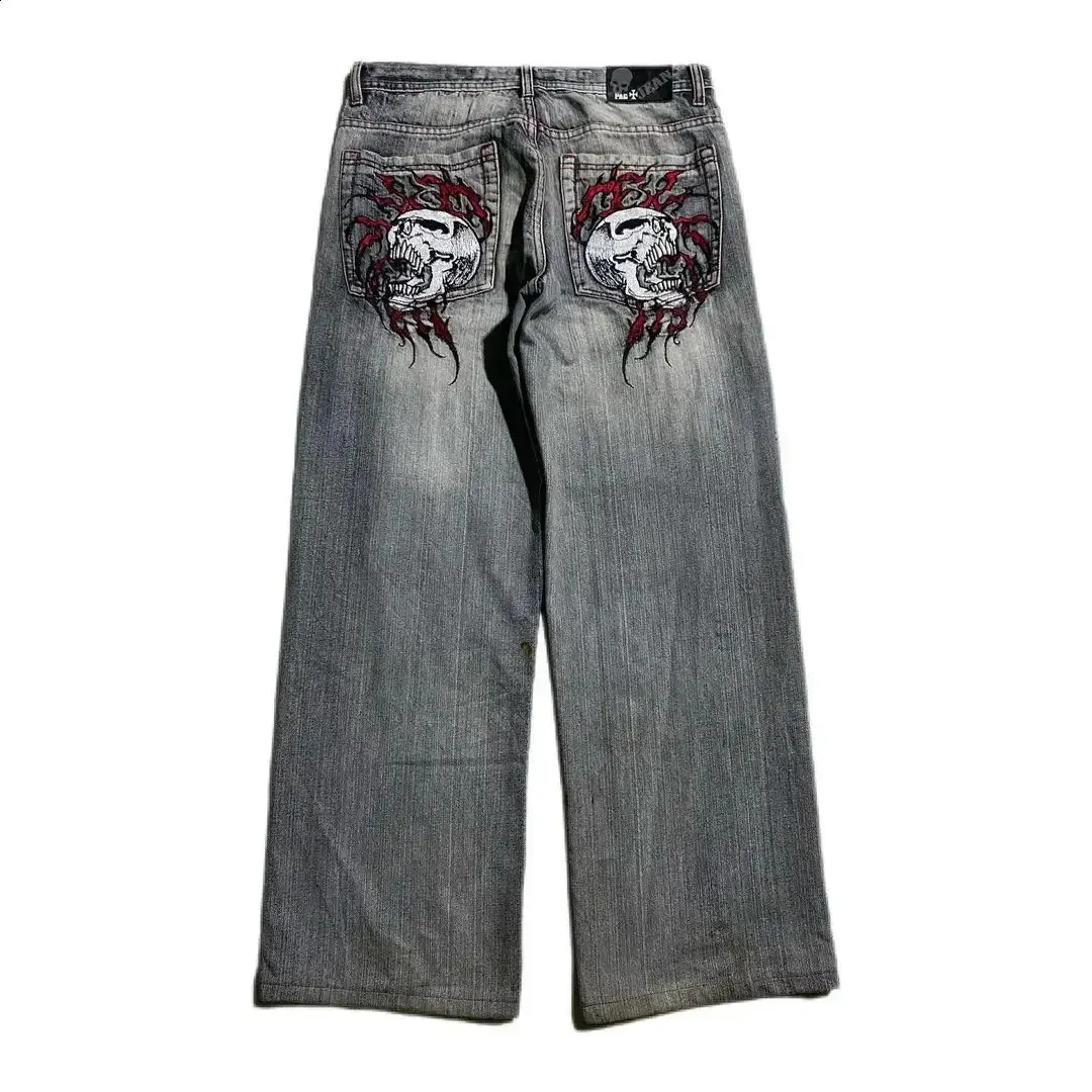 Gothic Pocket Skull Embroidered baggy jeans for Men and
