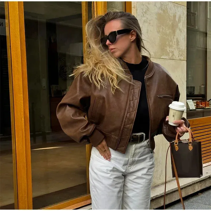 Ins Retro Short Zipper Leather Jacket Womens Autumn From