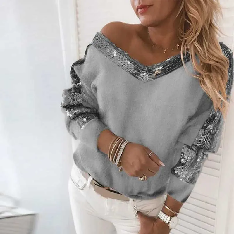 New Sequin Stitching Solid Color Sweatshirt New Sequin Stitching Solid Color Sweatshirt