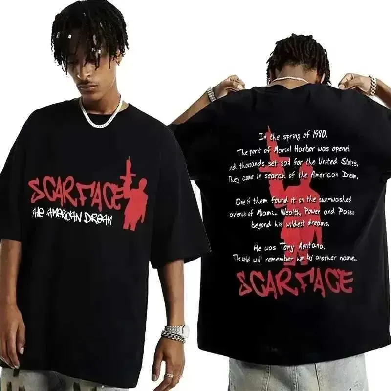 T-shirt Scarface Tony Montana Al Pacino - Noir, Coupe Oversized, 100% Coton, Pour Fans De Films Gangsters