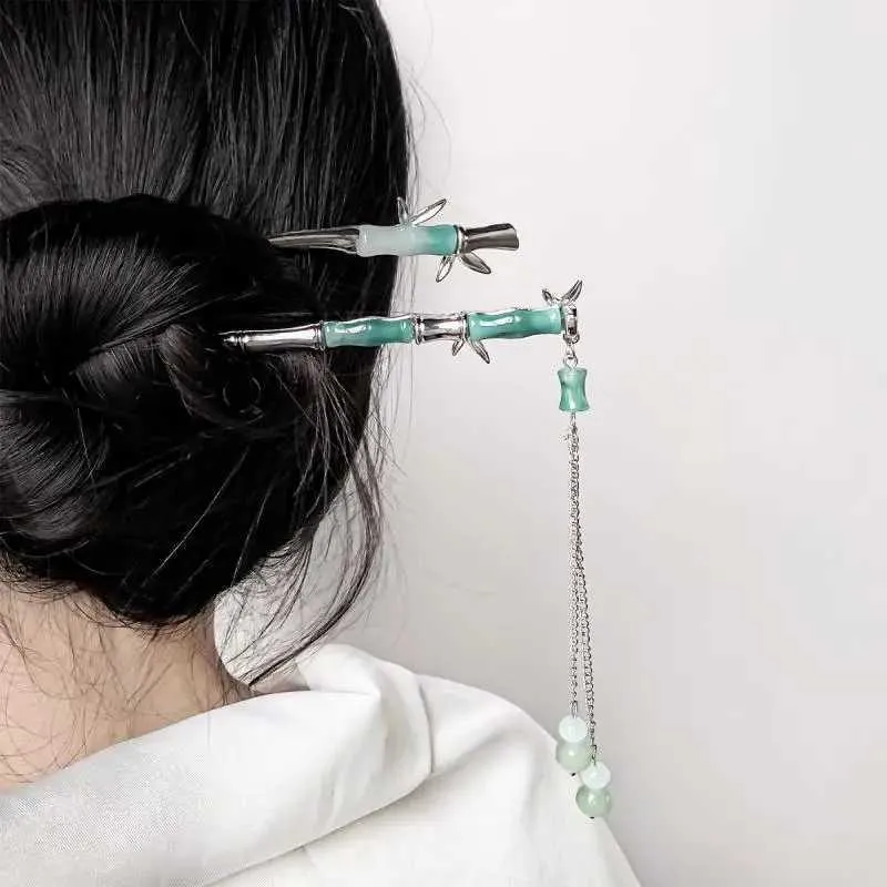 Jade Hairpin Bamboo Chinese Style Hair Accessory, Elegant  display picture 1