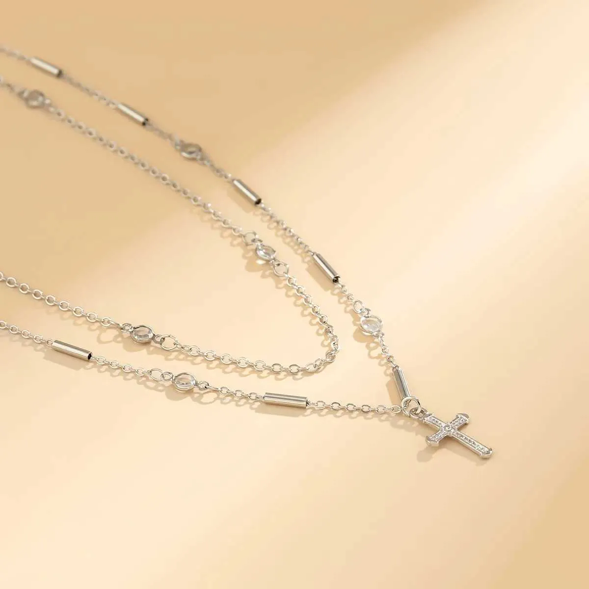Bilayer Crystal Cross Pendant Waist Chain Belly Belt with 