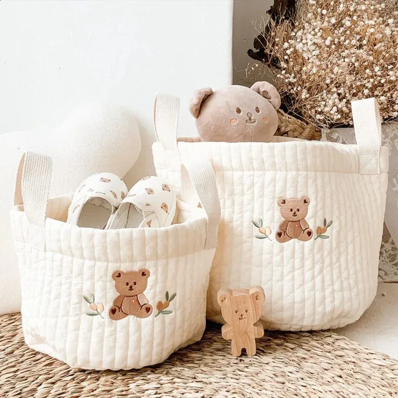 Embroidered Storage Basket Organizer for Baby Essentials, Diapers