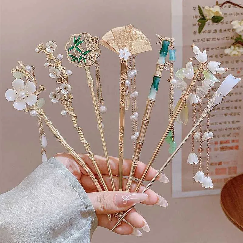 Unique Handcrafted Elegant Gemstone Asian Inspired Pink and Gold Rose Hair Stick Metal Chinese Style Hair Stick Flower Dragonfly Rhinestone  main image 3