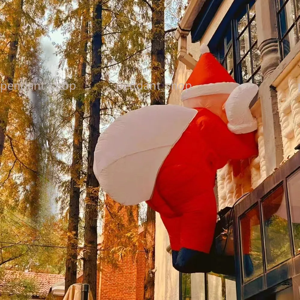 8FT Christmas Inflatables Outdoor Decorations: Santa Claus Snowman Reindeer Gift Bag Scene Cute Inflatable Build In Led Lights Blow Holiday Yard Garde