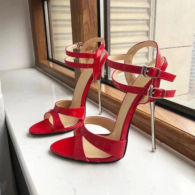 Red Stiletto Sandals for Women - 16cm High Heels, Ankle