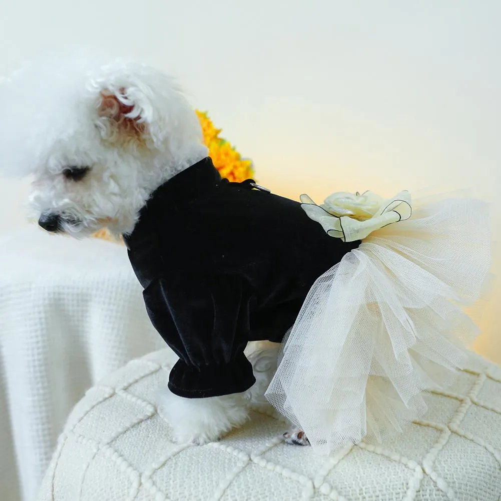 green emerald velvet dress Dog Costume Dress S, Black Floral Top With Red Tulle Skirt And Bow, Gl –  Petocart main image 0