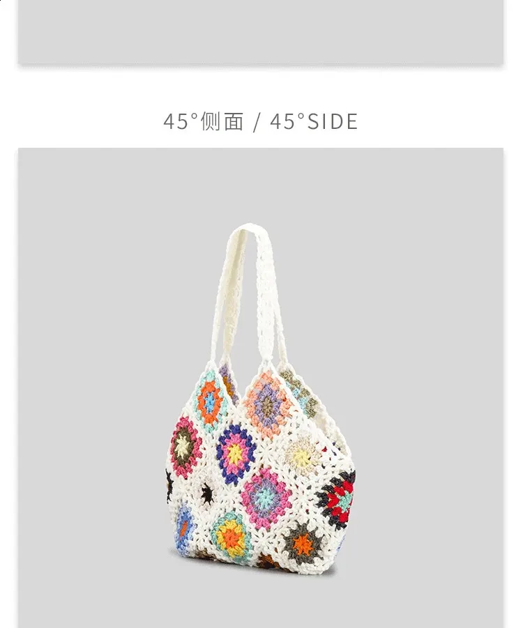 Bolso De Ganchillo Para Mujer - Bolso Bohemio Minimalista De Hombro, Gran Capacidad Lavable, Ideal Para Playa Y Día A Día, Color Negro