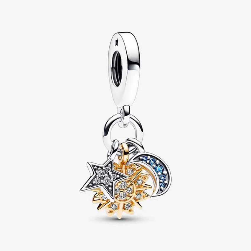 Moon and Stars Charm Bracelets Set of Two Sterling Silver Moon and Stars Charm Bracelets Set of Two Sterling Silver