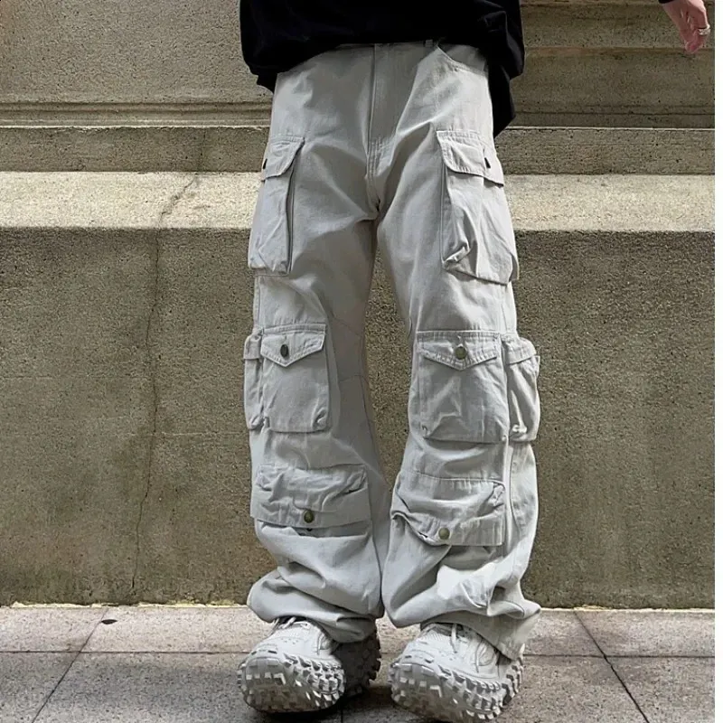 240911 Retro American Style Mens Cargo Pants Multi Pocket