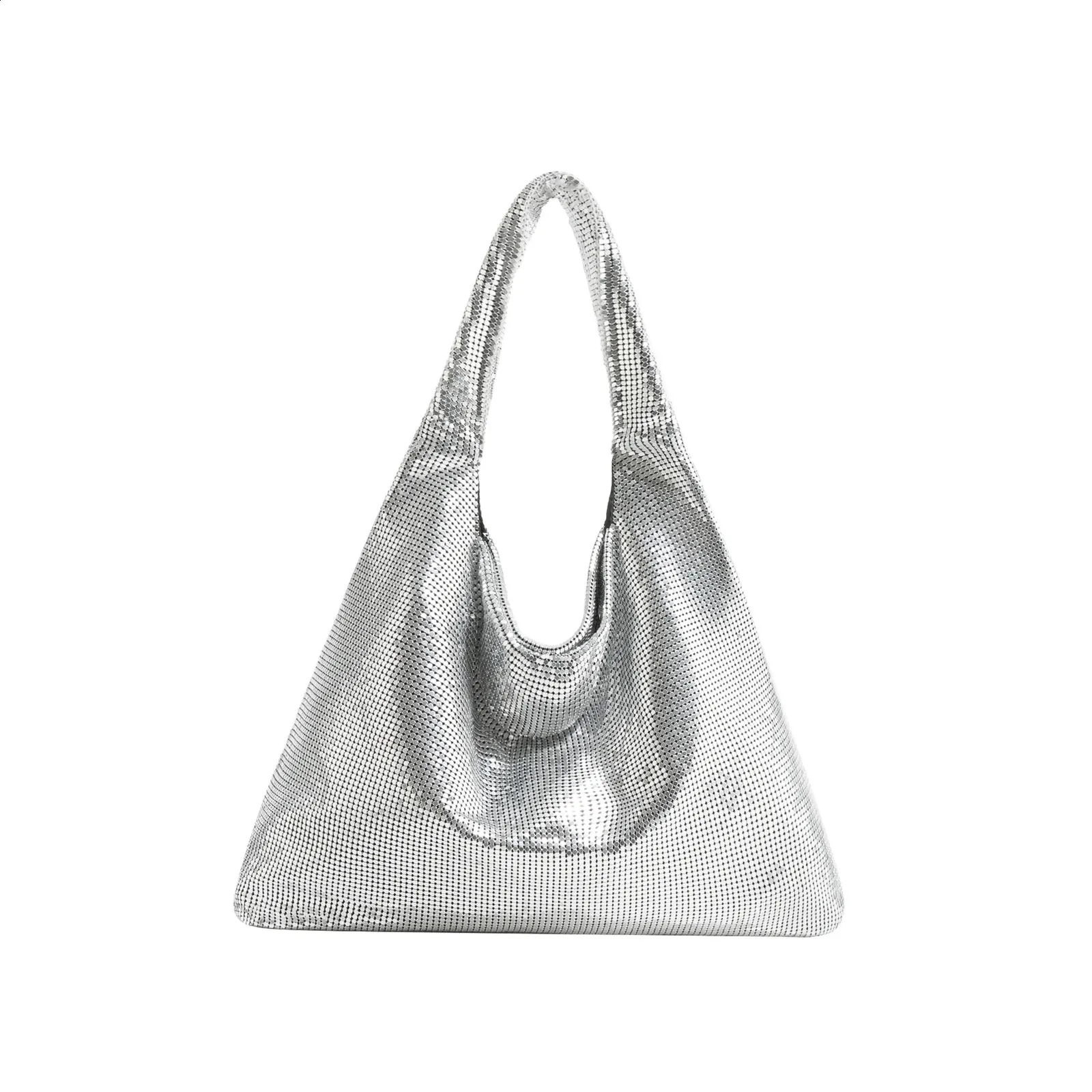 Borsa Da Sera Argentata Scintillante In Similpelle, Y2K, A Tracolla Con Catena, Formato 26x14x5,5 Cm, Con Patta E Cerniera, Per Matrimonio E Feste