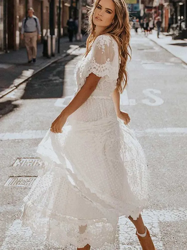 chinese dress ladies Say Yes to This White Corset Bodice & Pleated Lace Maxi Dress main image 1