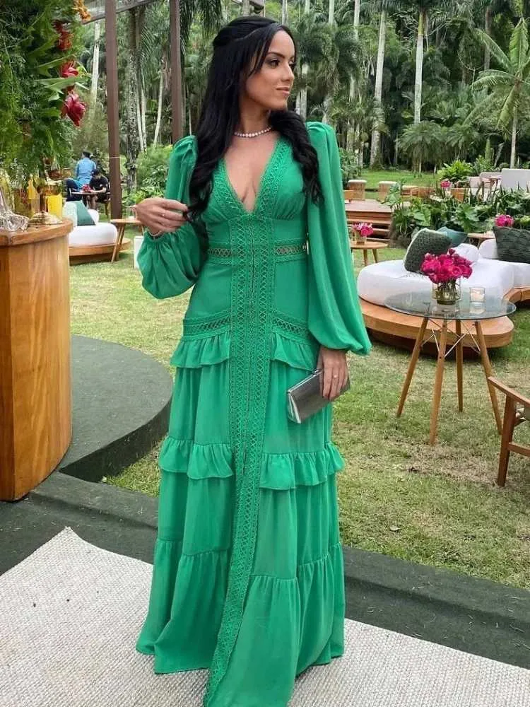 RobesX Womens V Neck Lantern Sleeve Maxi Dress Slim Fit Patchwork Lace  Ruffles Summer Party Elegant Dress From Tomato_lele, $13.05 In Bulk |  DHgate.Com