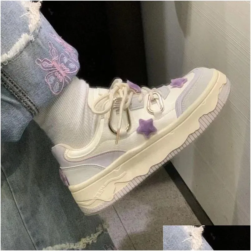 Platform Sneakers for Women Purple Kawaii Vintage Sports Tennis Shoes Cute Vulcanized Flats Korean Style Footwear 240626