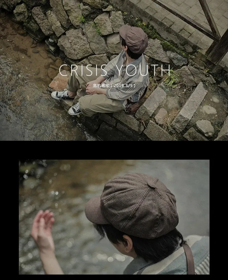 Japanese Style Retro Art Fully Matched Octagonal Hat Mens Mesh Red