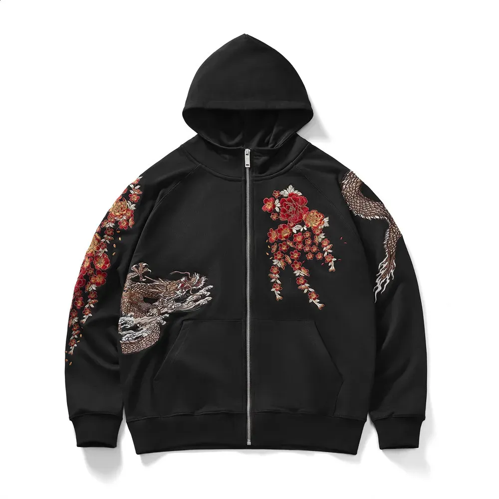 DHgate.com:Black Harajuku Streetwear Hoodie with Chinese Loong Embroidery - Zippered, Loose Fit Sweatshirt:Apparel DHgate.com:Black Harajuku Streetwear Hoodie with Chinese Loong Embroidery - Zippered, Loose Fit Sweatshirt:Apparel