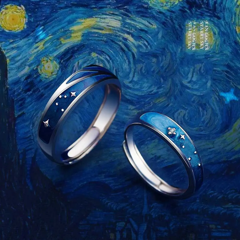 Matching Couples Rings: Artistic Night Sky Design Rings, Stainless