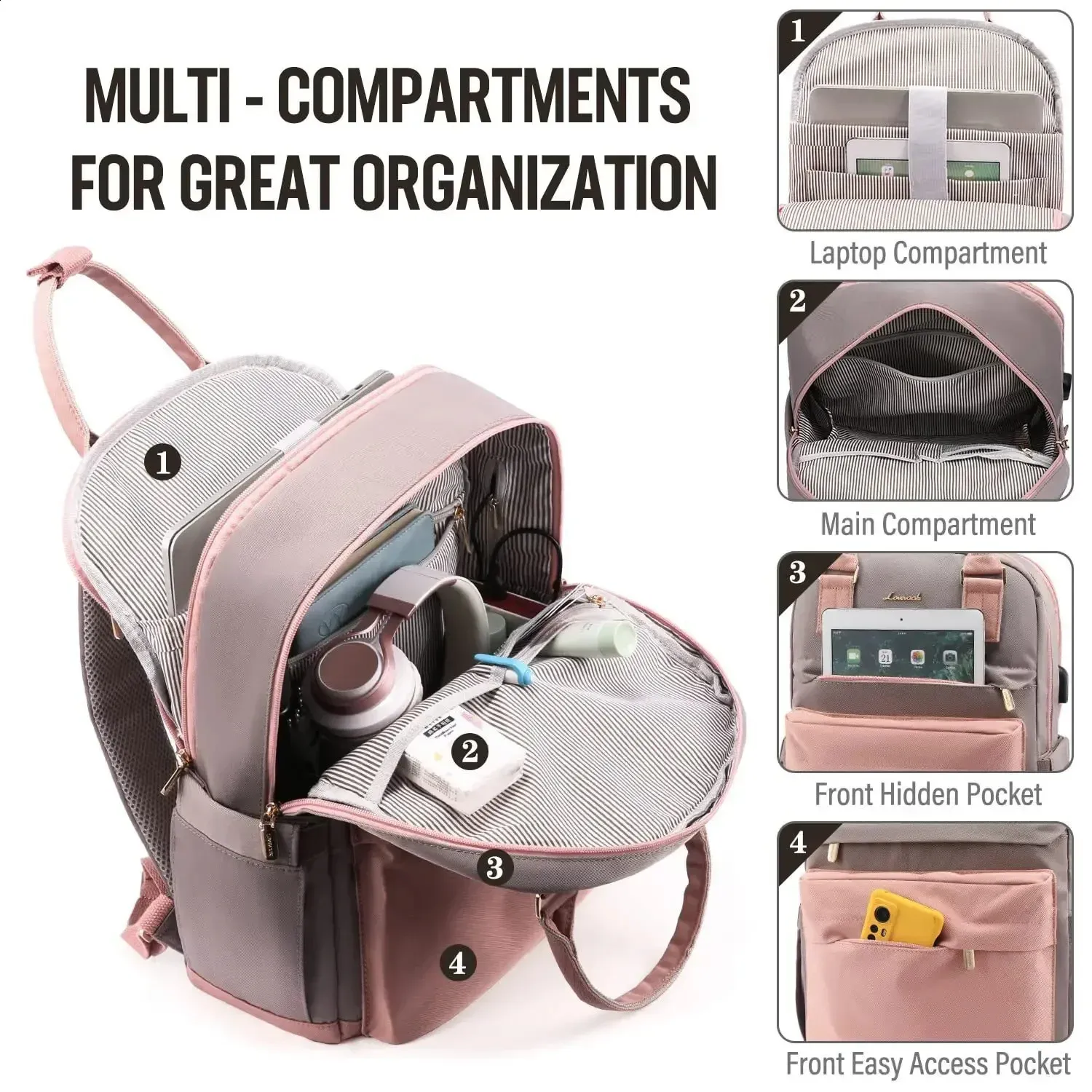 Waterproof Nylon Backpack with USB Port for Travel, Hiking 