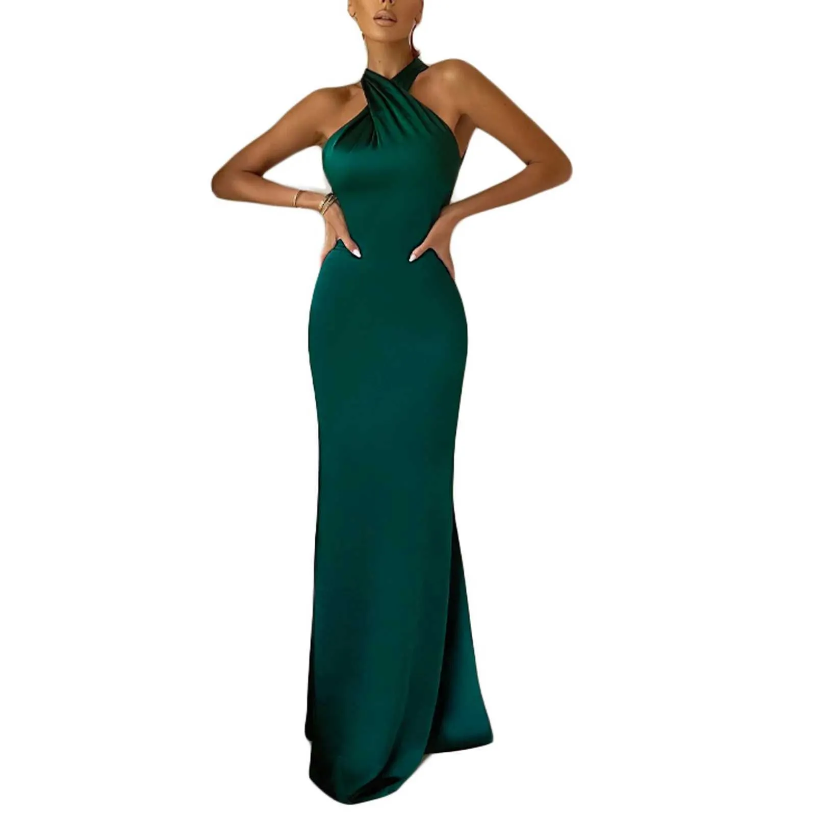 slim fit dress slacks Women's Solid Color Backless Halter Neck Fitted Seamless Bodycon Dress –  Beisat main image 0