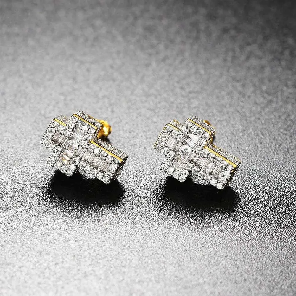 Orecchini a croce punk di lusso per uomo, con zirconi incastonati, stile hip hop, colore oro, accessori da donna, gioielli alla moda._voghion.com