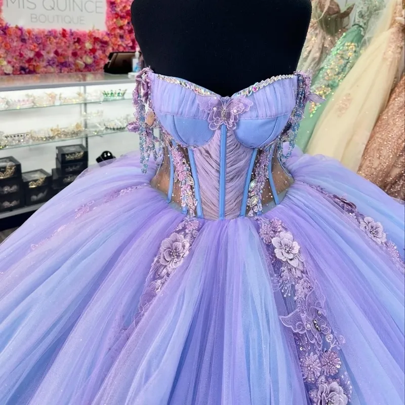 DHgate.com:Lilac Off-the-Shoulder Quinceanera Dress with