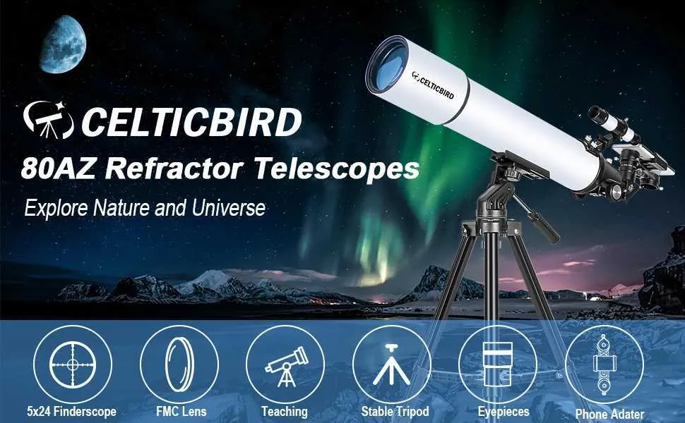 80mm Aperture Astronomy Telescope For Beginners - 800mm Portable Telescope With Tripod & Accessories