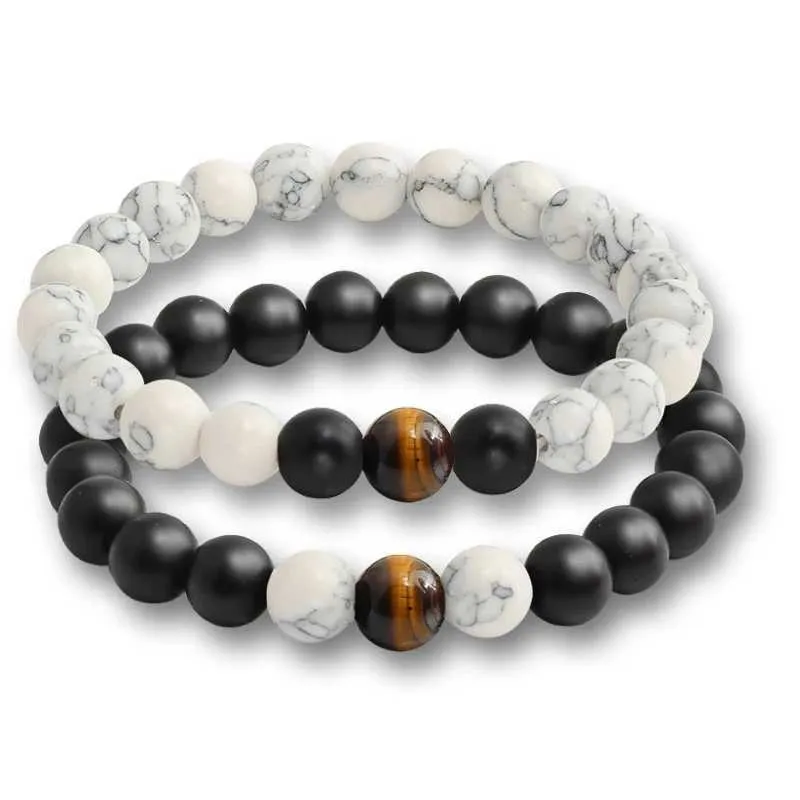 HYHONEY 4-Pack Couple Bracelets - Natural Stone Beaded Elastic Bracelets For Him & Her, Long Distance Matching